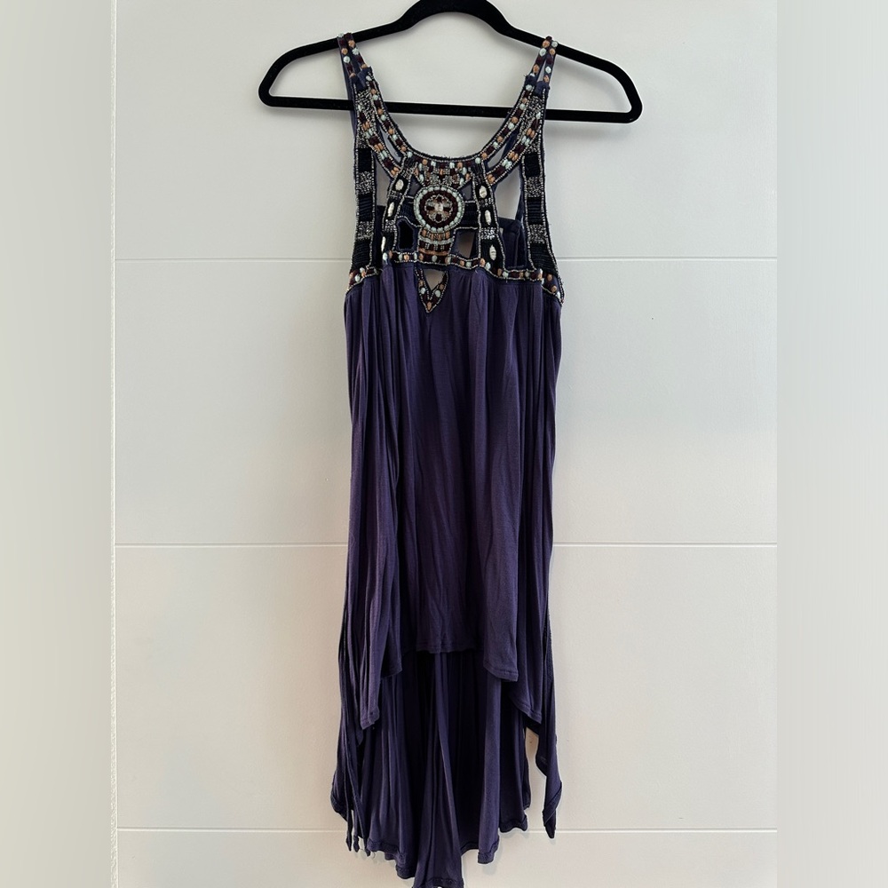 Free People Purple Beaded Boho Festival Tunic Bikini Cover-Up Top Size S - Picture 8 of 14